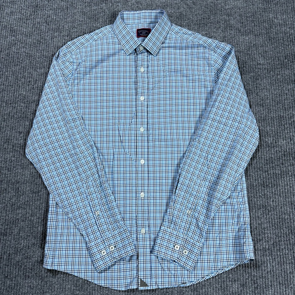 UNTUCKit Shirt Mens Large Slim Fit Gingham Check Long Sleeve Nylon Blue White